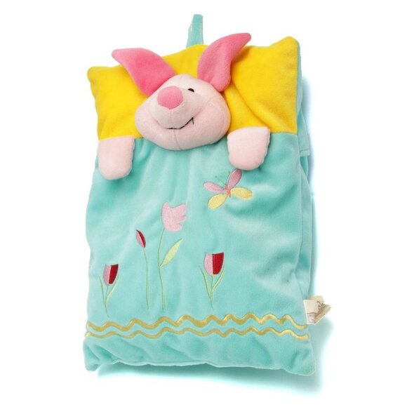 Disney Piglet Pillow Pouch Winnie the Pooh Plush Toy Stuffy Bag Blue Pink - Picture 3 of 5